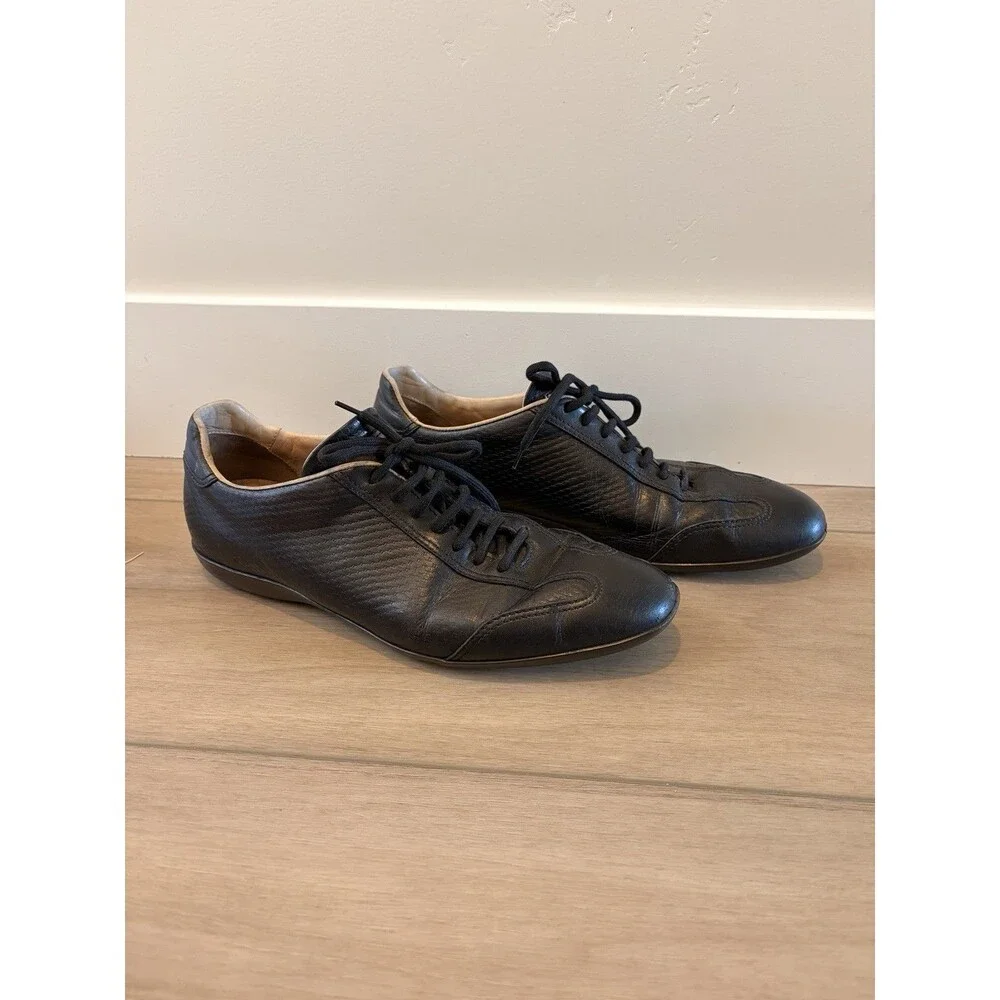 Santoni Club Men’s Black Leather Lace Up Shoes Sneakers  Size 9.5 D